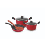 COMBO VITAL COLLECTION ROJO SARTEN 18, OLLA 18-22CM, ESPATULA Y ESPUMADERA